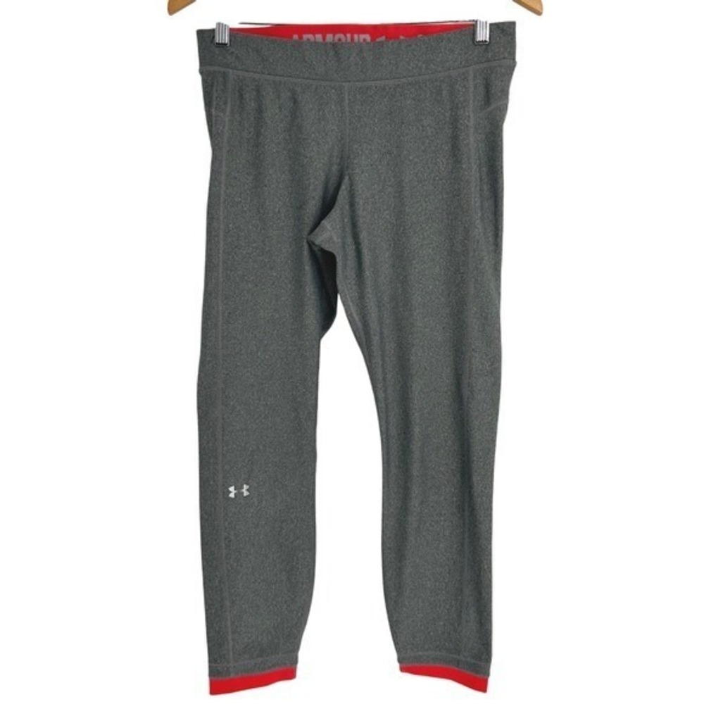 Womens Athletic Leggings Gray Red Trim Compression Workout Under Armour
